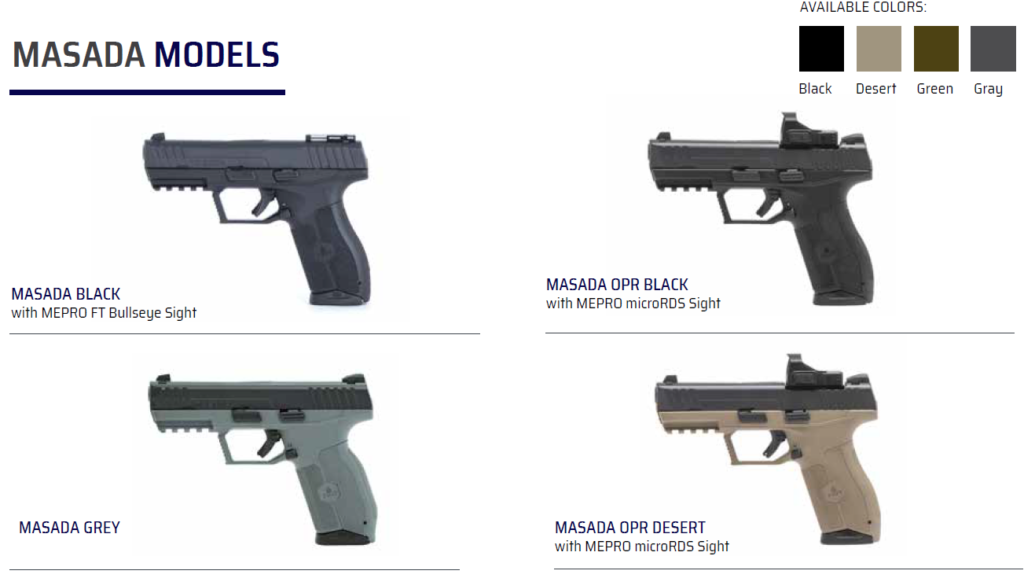 Provedení pistole IWI Masada
